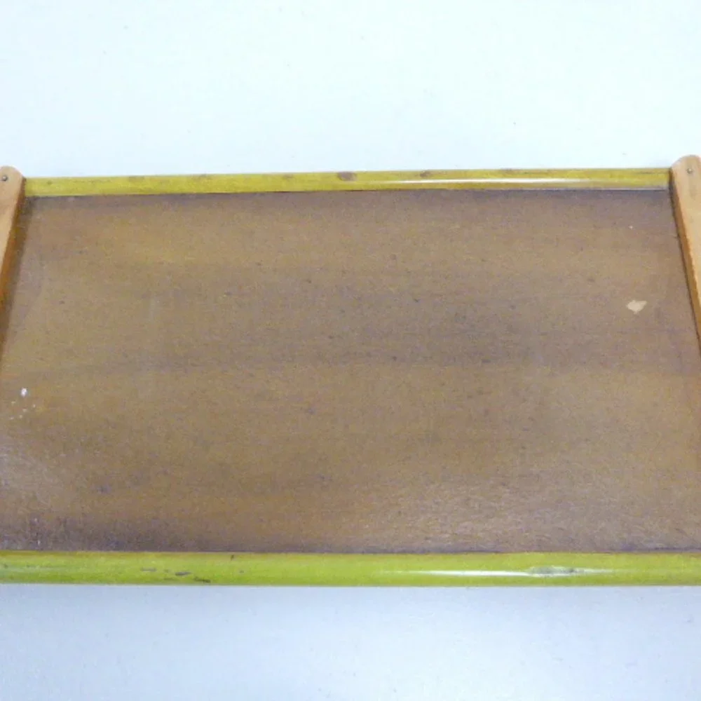 TRAY mid century MCM REVERSE GLASS PAINTED orange Mexico wood vintage - Picture 7 of 12